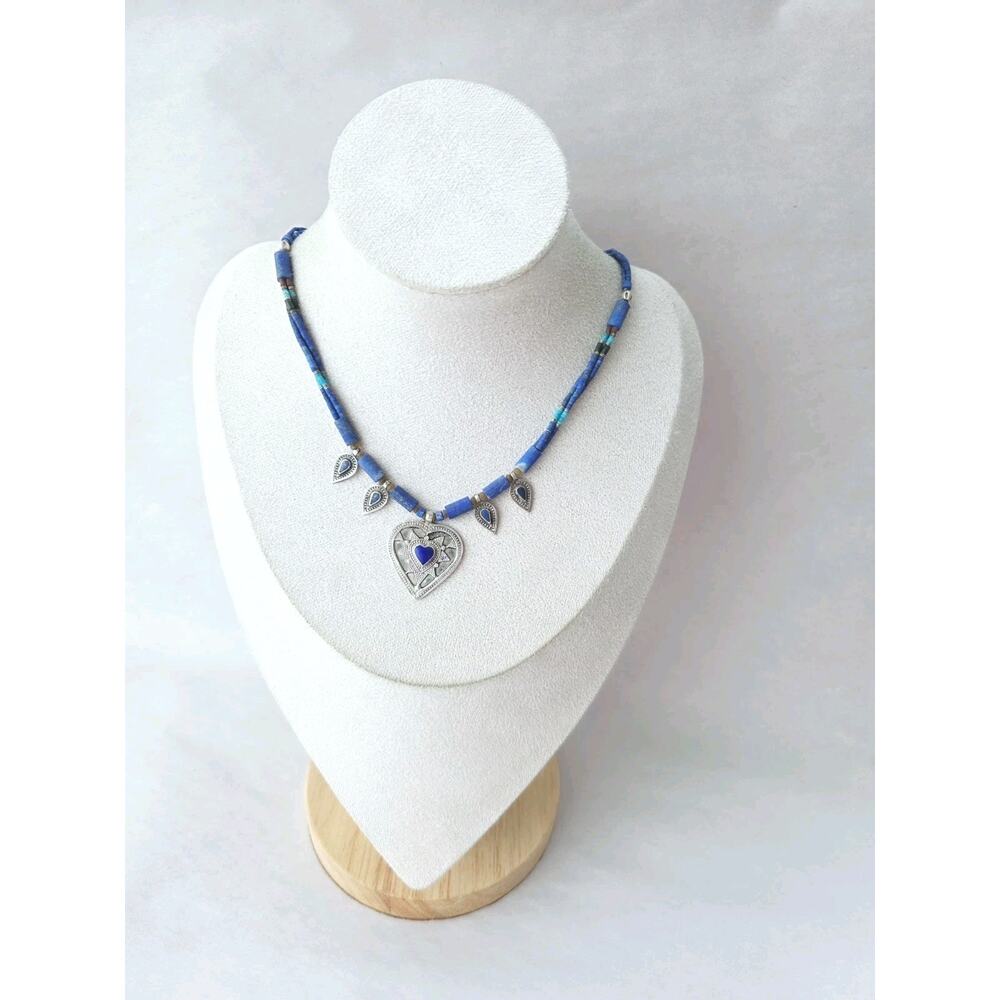 Genuine Blue Lapis Lazuli Turquoise Native Necklace‎ Sterling Silver 925 Tribal